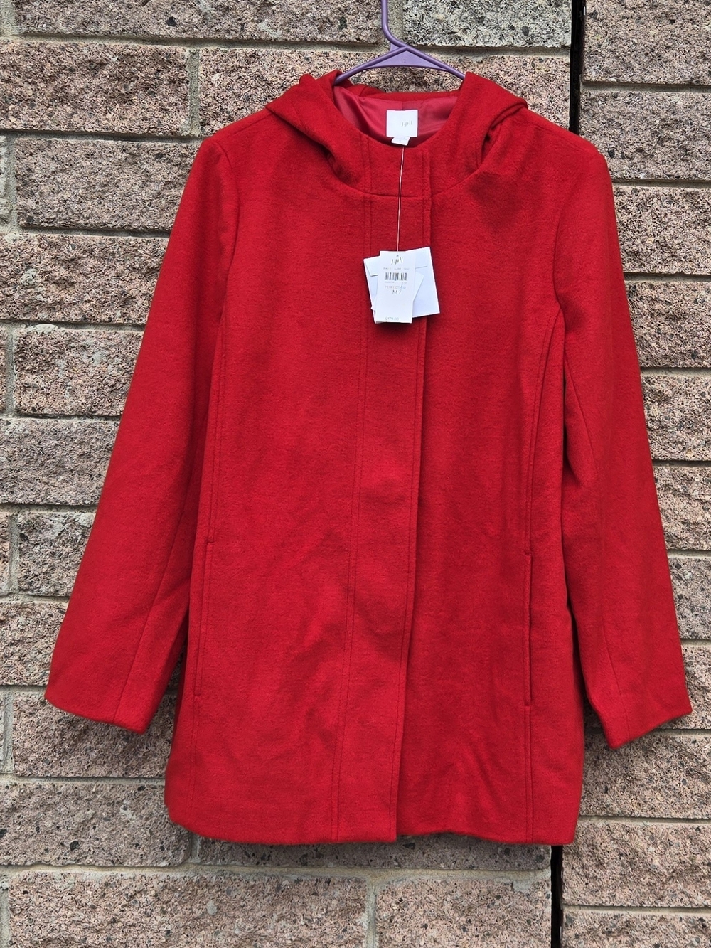 J. Jill Red Hooded Trench Coat Wool Blend
